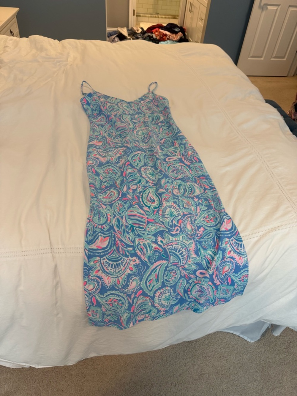 Lilly Pulitzer Blue Paisley Midi Dress with Pink & Mint Accents - Picture 2 of 4